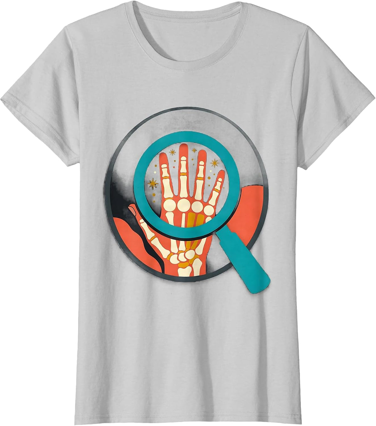 Occupational Therapy Hand Anatomy Magnifying Glass T-Shirt - Silver Grey