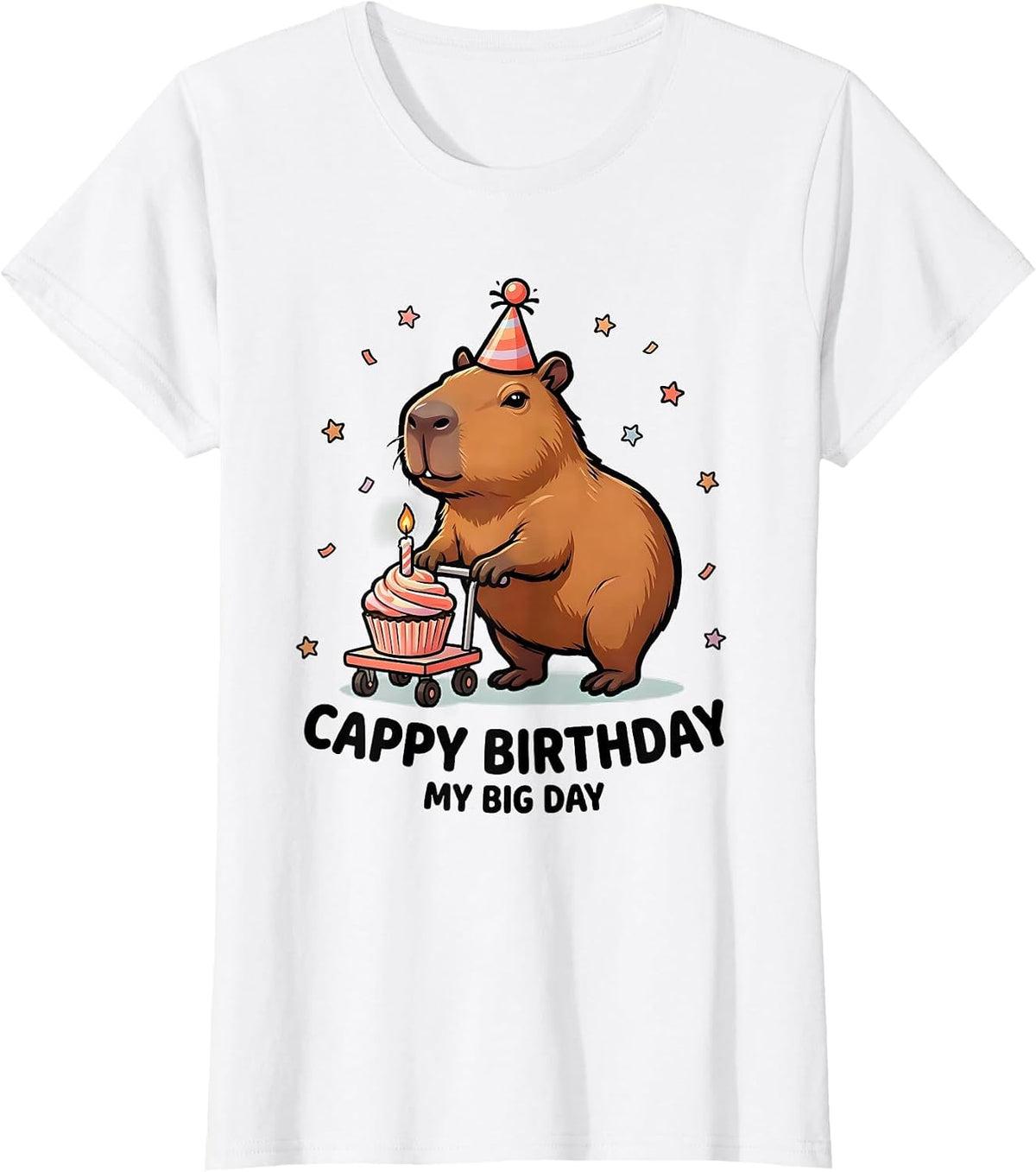 Women's Cappy Birthday My Big Day Cartoon Capybara Birthday Girl T-Shirt - White