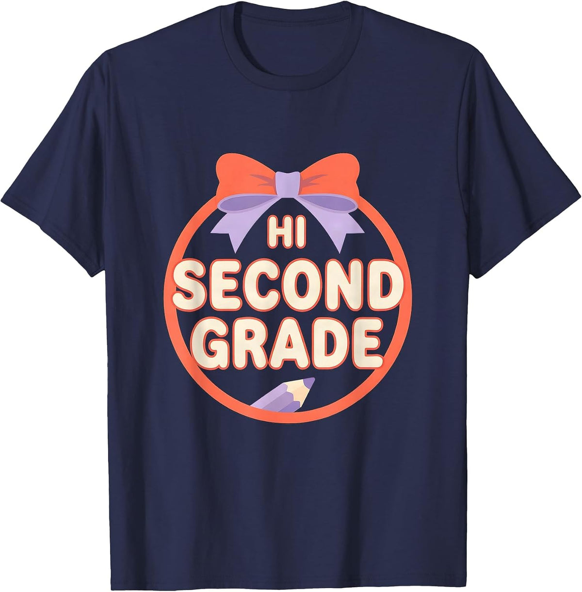 Men's Hi, Second Grade Coquette Bow Back to School Teacher Student T-Shirt - Navy Blue