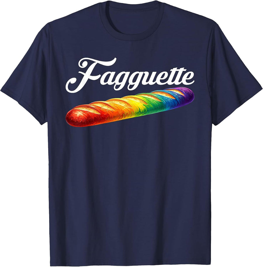 Fagquette Baguette Rainbow Flag Pride Bakery Gay LGBTQ Month T-Shirt - Navy Blue