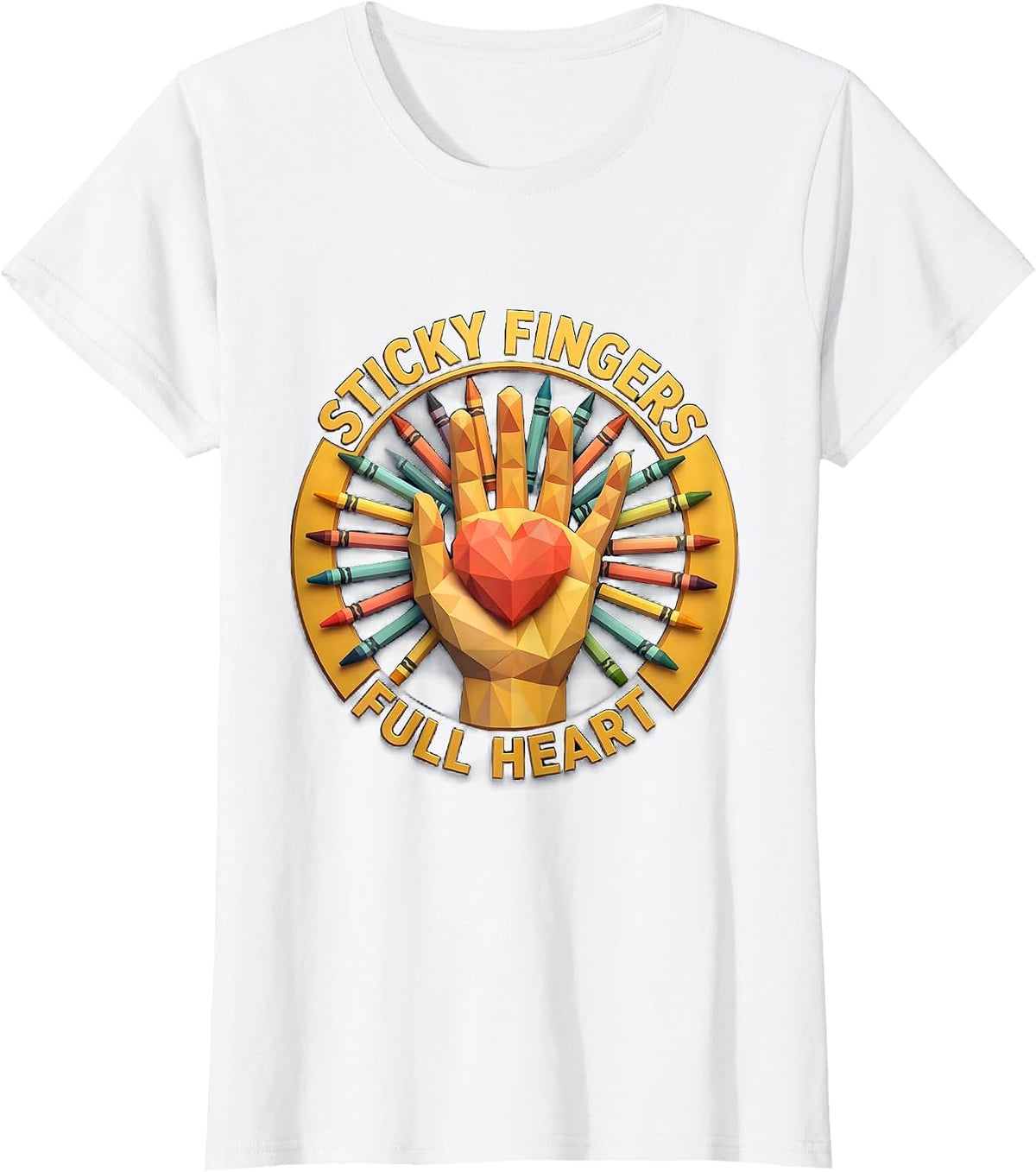 Women's Sticky Fingers Full Heart Preschool Teacher Design T-Shirt - White