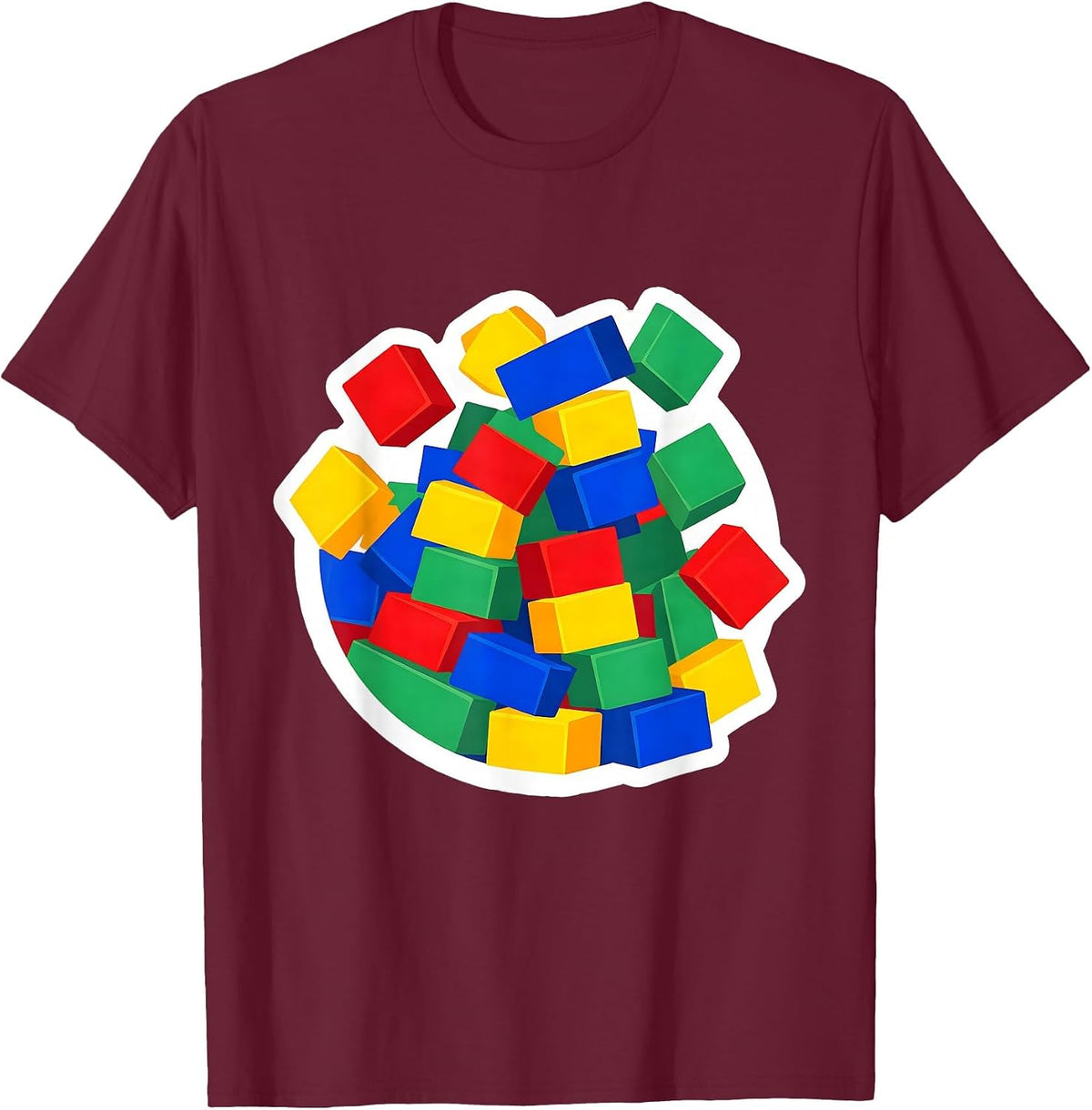 Men's Colorful Building Blocks Preschool Teacher Gift T-Shirt - Burgundy