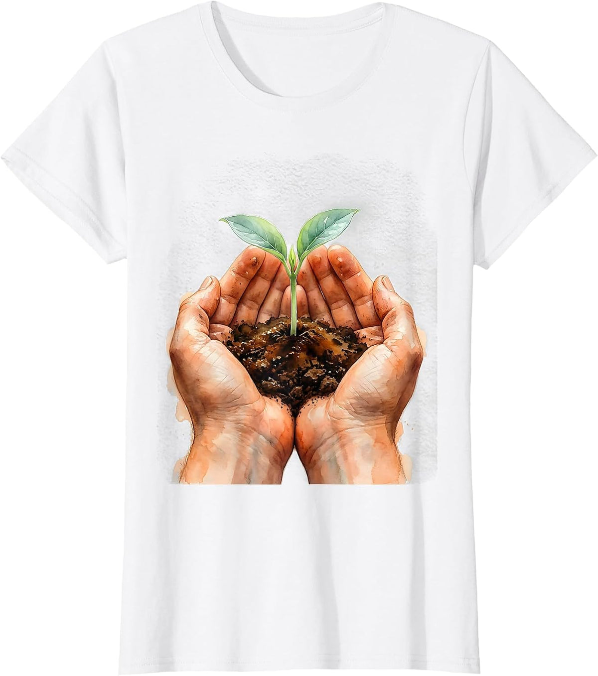 Women's Occupational Therapy Nurturing Hands Seedling Design T-Shirt - White