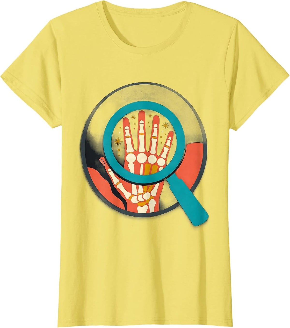 Occupational Therapy Hand Anatomy Magnifying Glass T-Shirt - Lemon Yellow