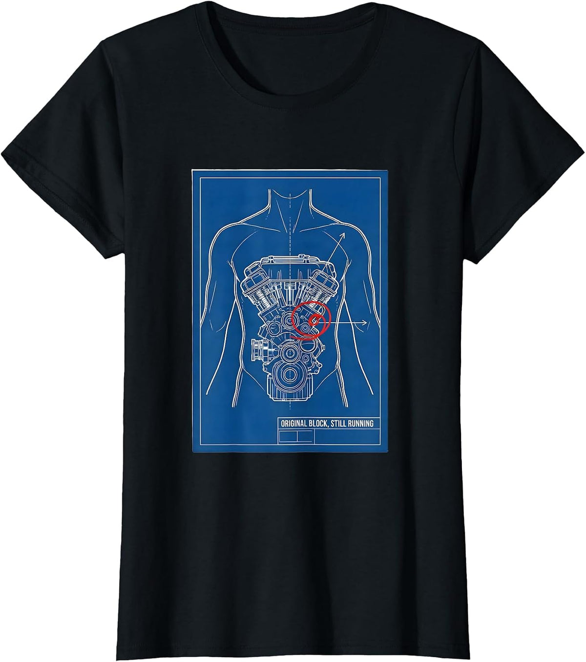 Women's Original Block Still Running Technical Blueprint Muscle Car T-Shirt - Black