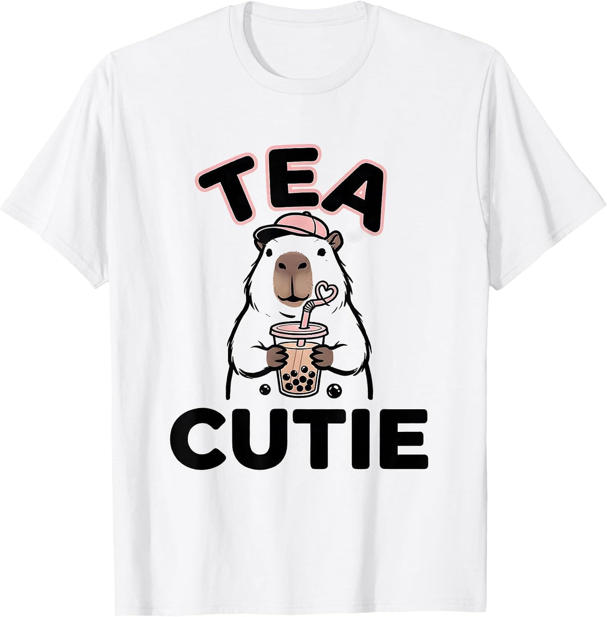Men's Tea Cutie Minimalist Kawaii Capybara Boba Tea Anime Humor T-Shirt - White