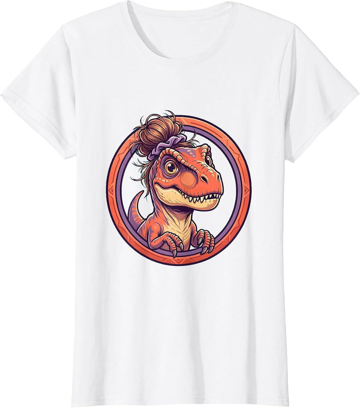Velociraptor Messy Bun Dinosaur Graphic Tee T-Shirt - White
