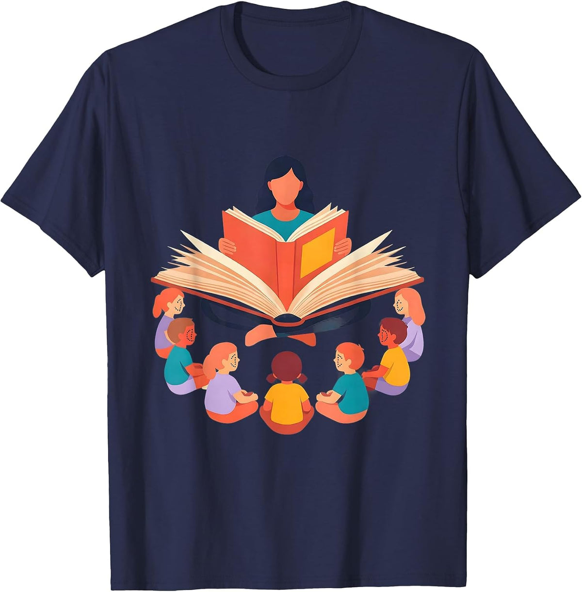 Men's Preschool Teacher Reading to Children Graphic T-Shirt - Navy Blue