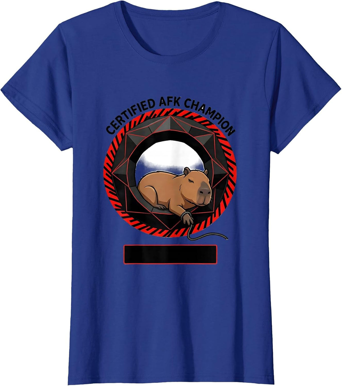 Women's Certified AFK Champion Geometric Capybara Gamer Meme Humor T-Shirt - Royal Blue