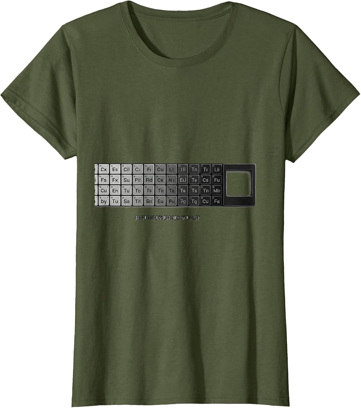 Women's Licked The Danger Row And Lived Funny Periodic Table Science T-Shirt - Olive Green