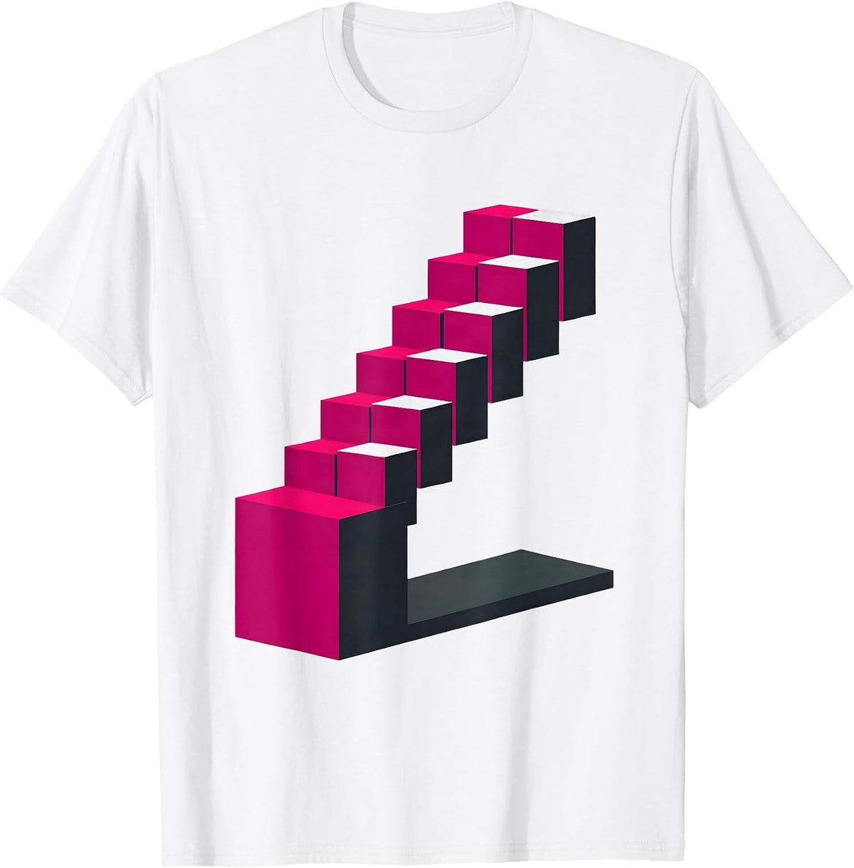 Men's Pink Tower Montessori Teacher Geometric Staircase Design T-Shirt - White