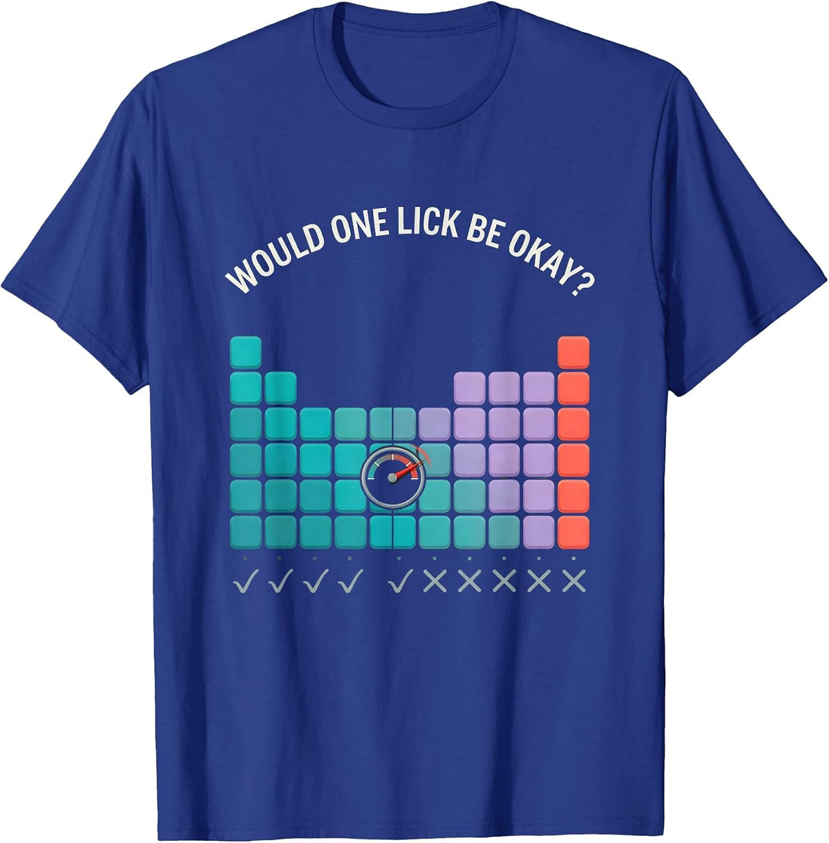 Men's Would One Lick Be Okay Funny Periodic Table Science Teacher T-Shirt - Royal Blue