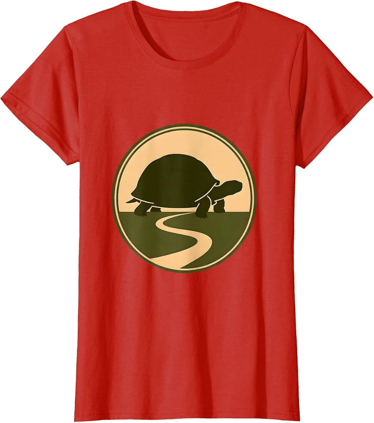 Tortoise on a Winding Dirt Road Illustration T-Shirt - Red