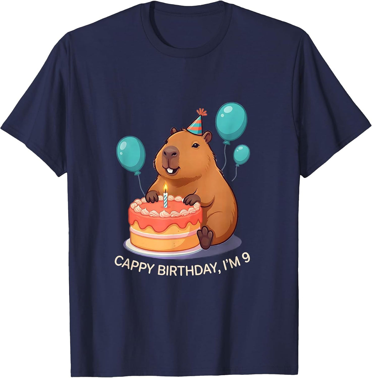 Cappy Birthday I'm 9 Kawaii Capybara Birthday To Me T-Shirt - Navy Blue