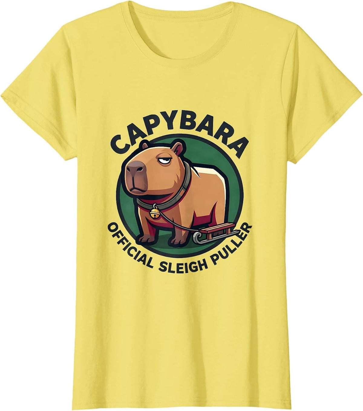 Capybara: Official Sleigh Puller Funny Ugly Sweater T-Shirt - Lemon Yellow