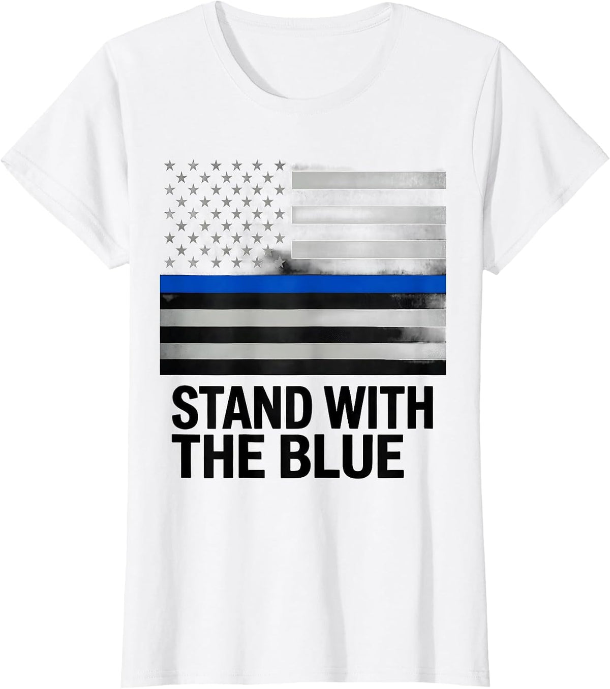 Women's Stand With The Blue Thin Blue Line Police Support Flag T-Shirt - White