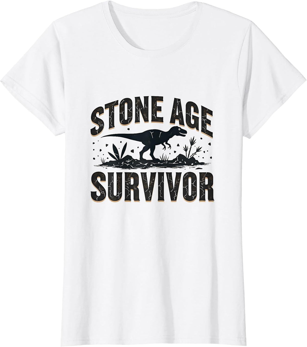 Stone Age Survivor Dinosaur Adventure Design T-Shirt - White