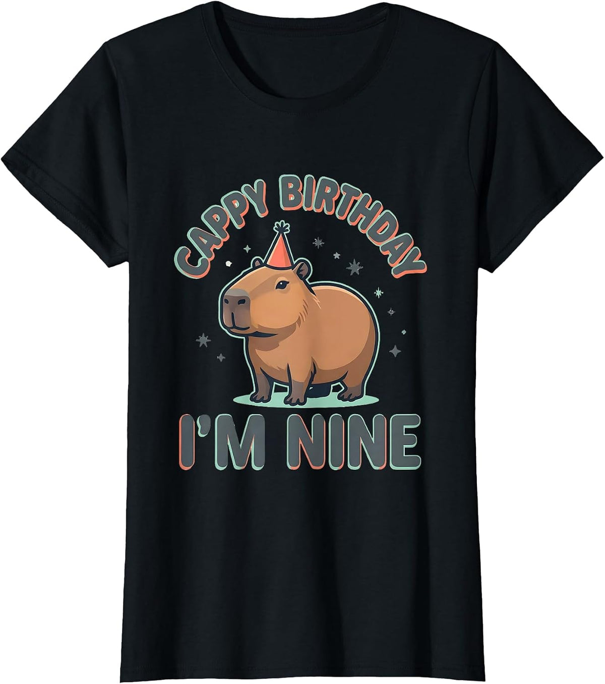 Cappy Birthday I'm Nine Funny Capybara Birthday Gift T-Shirt - Black