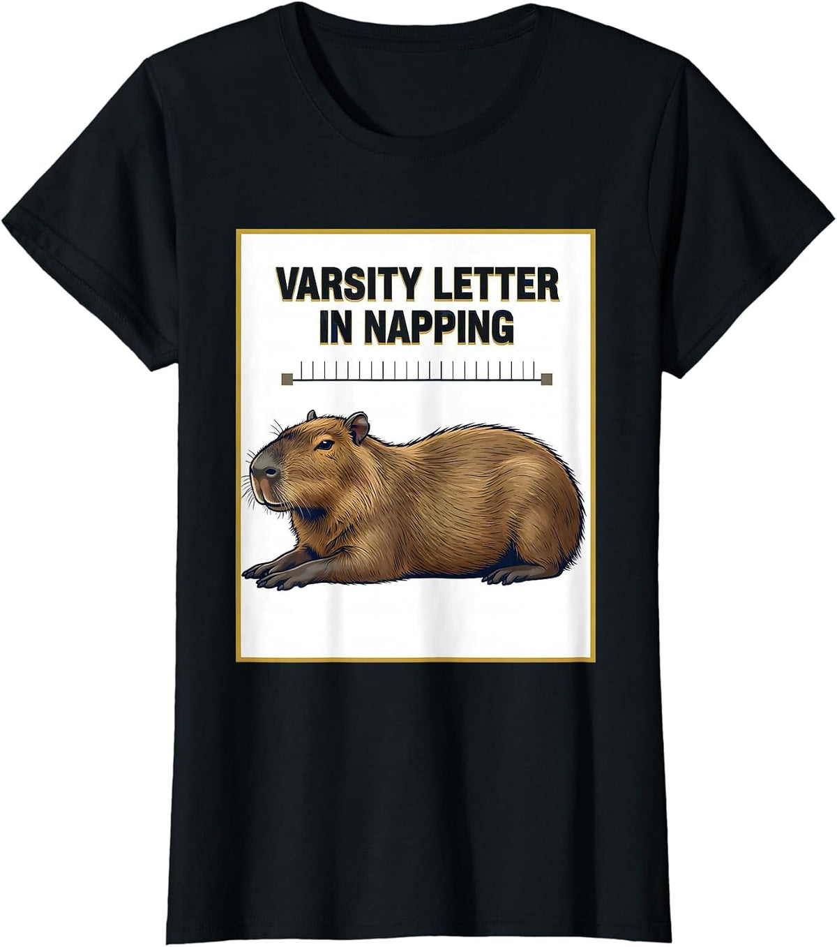 Varsity Letter In Napping Funny Capybara Animal Humor T-Shirt - Black