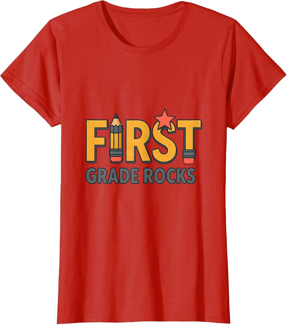 First Grade Rocks Cute Back to School Pencil for Kids T-Shirt - Red