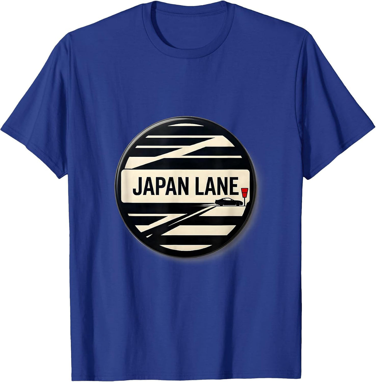 Japan Lane Disrupted Stripe JDM Drift Car Enthusiast Retro T-Shirt - Royal Blue