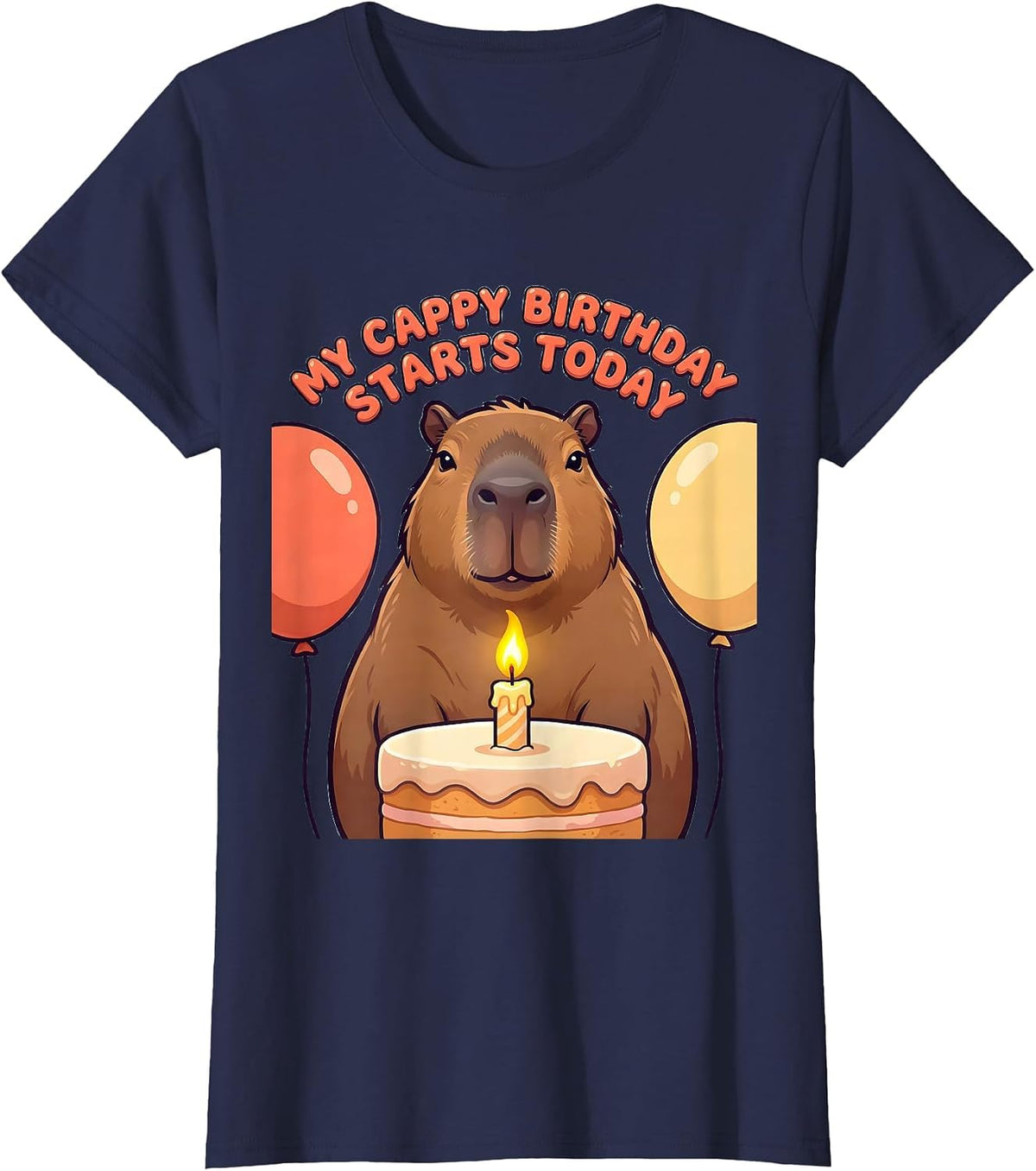 Women's My Cappy Birthday Starts Today Cute Capybara Birthday Party T-Shirt - Navy Blue