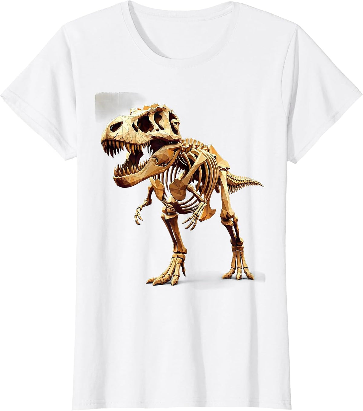 Women's Dinosaur Skeleton Mid-Roar Museum Pose Graphic T-Shirt - White