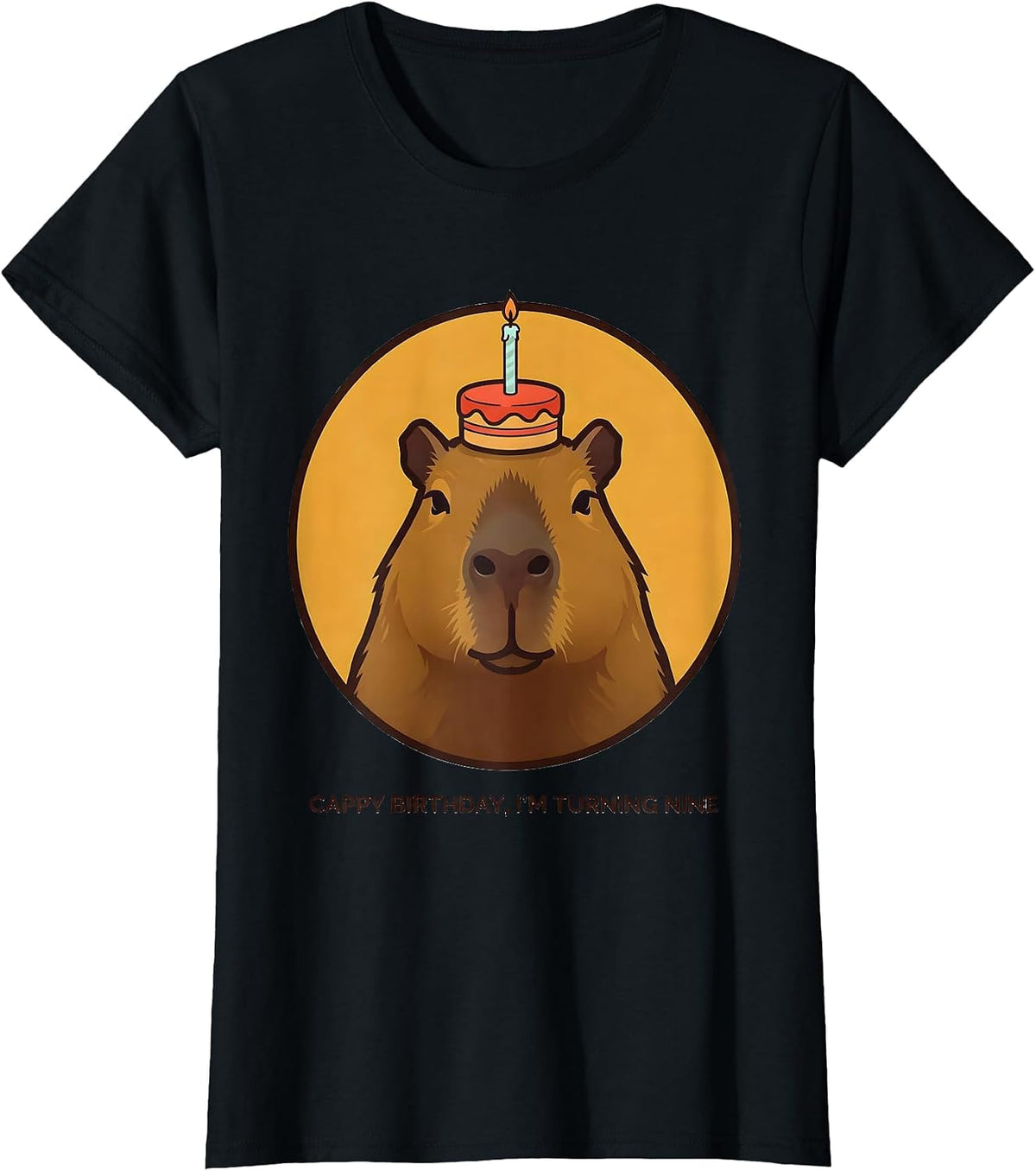 Women's Cappy Birthday I'm Turning Nine Kawaii Capybara 9th Birthday T-Shirt - Black