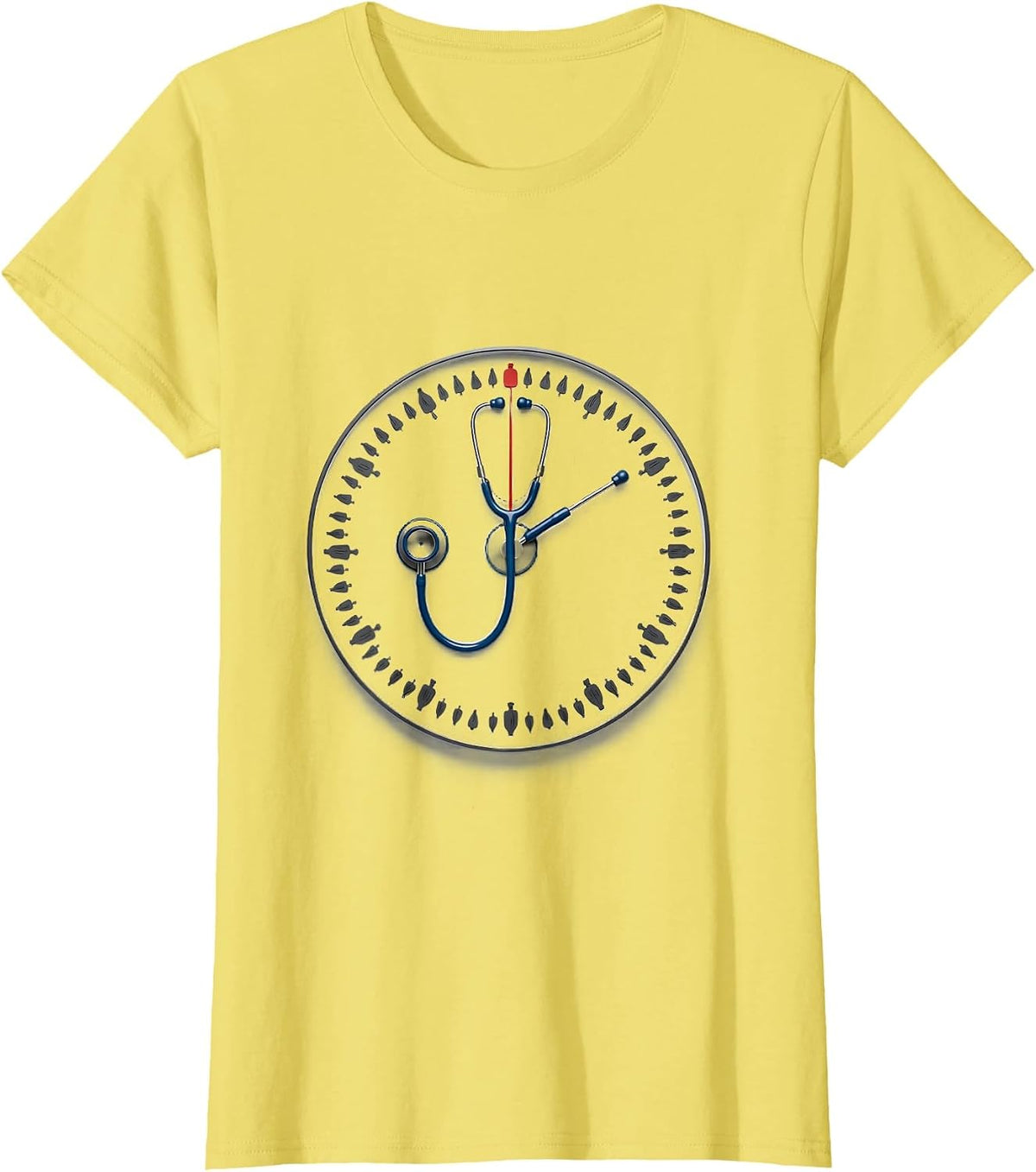 Stethoscope Clock Nurse Crew New Year Eve Party T-Shirt - Lemon Yellow