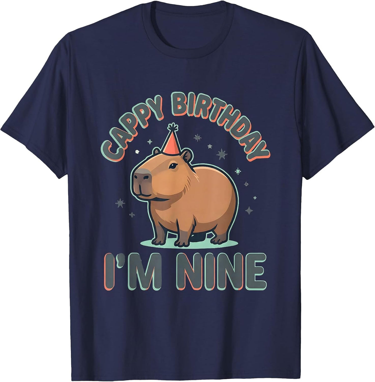 Cappy Birthday I'm Nine Funny Capybara Birthday Gift T-Shirt - Navy Blue