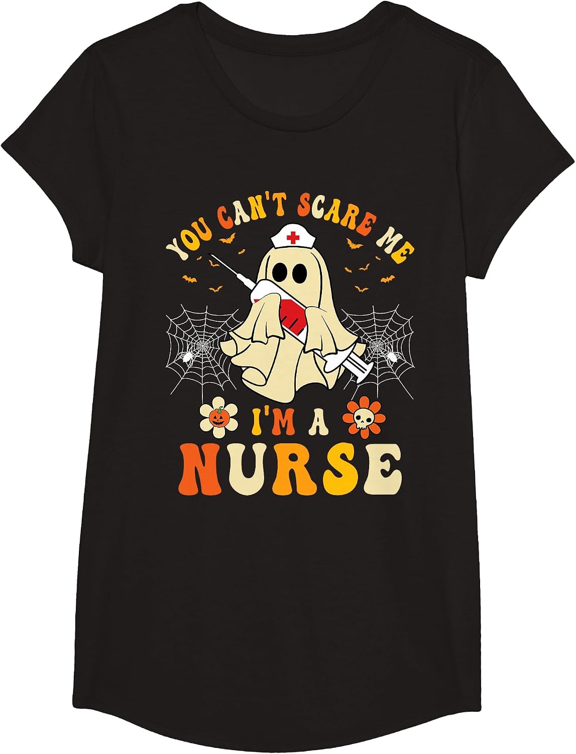 You Can't Scare Me I'm A Nurse Funny Halloween Ghost Nursing T-Shirt - Girls Black