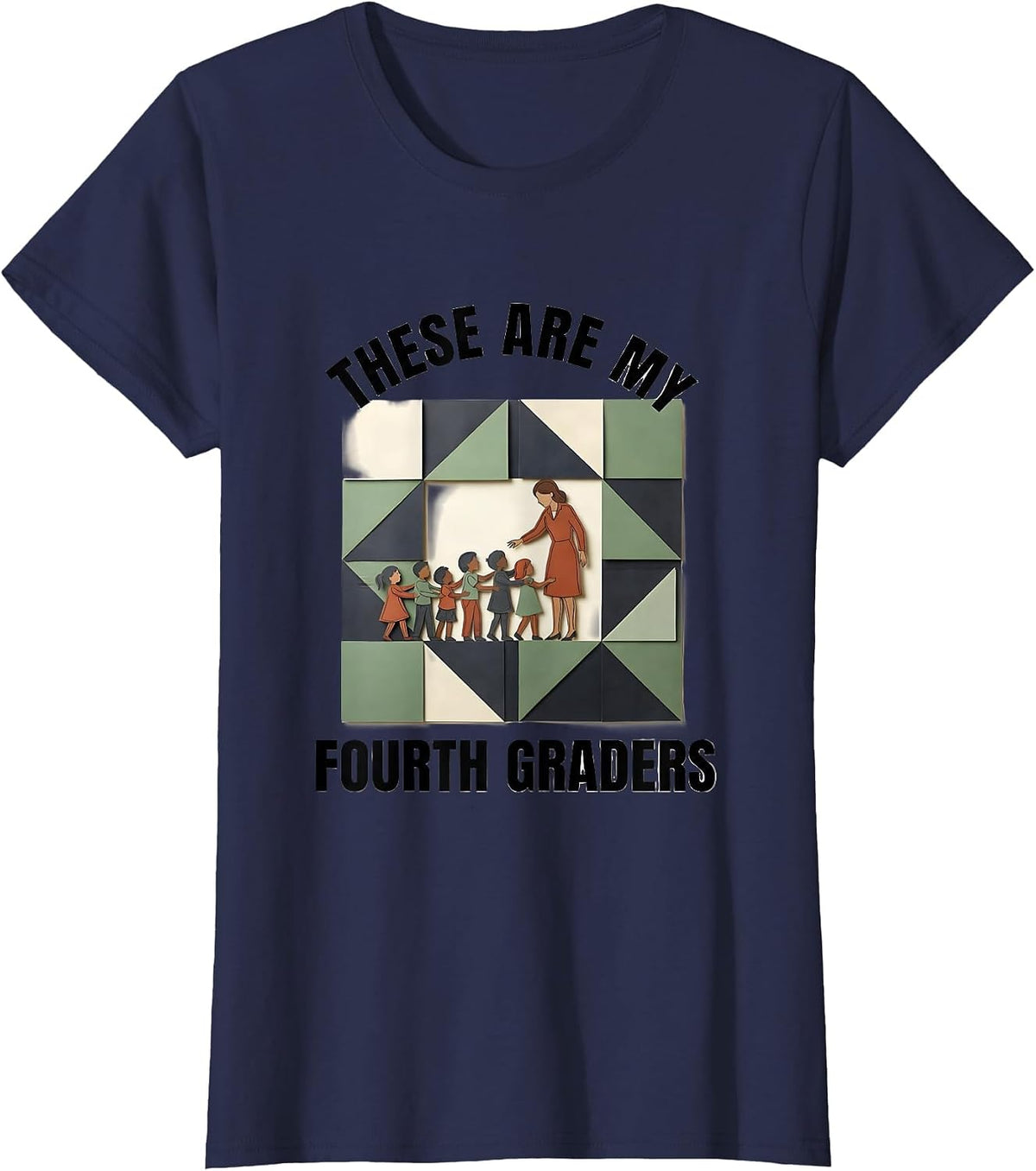 Women's These Are My Fourth Graders Funny Teacher Back To School T-Shirt - Navy Blue