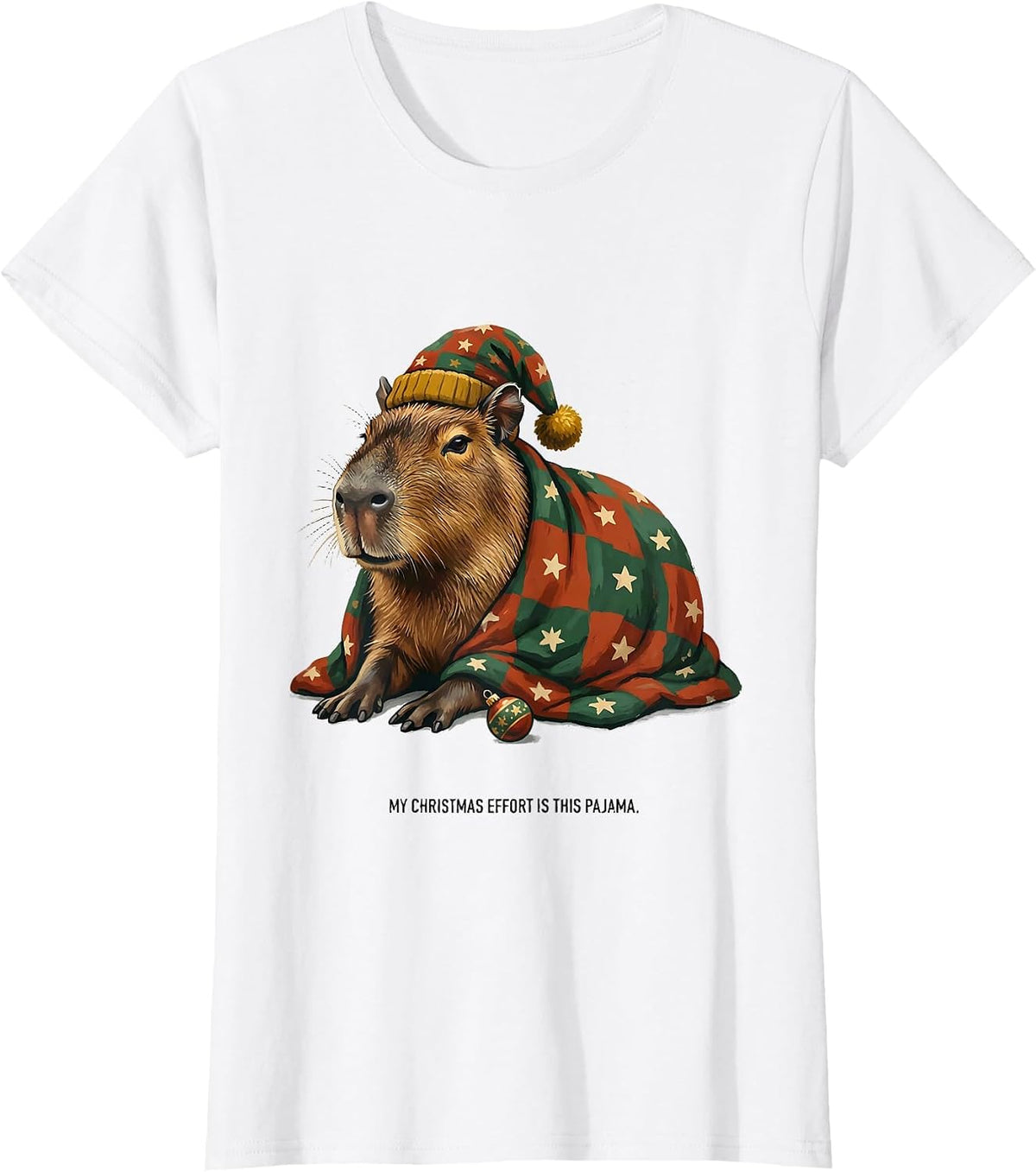 Women's My Christmas Effort Is This Pajama Funny Capybara Christmas T-Shirt - White