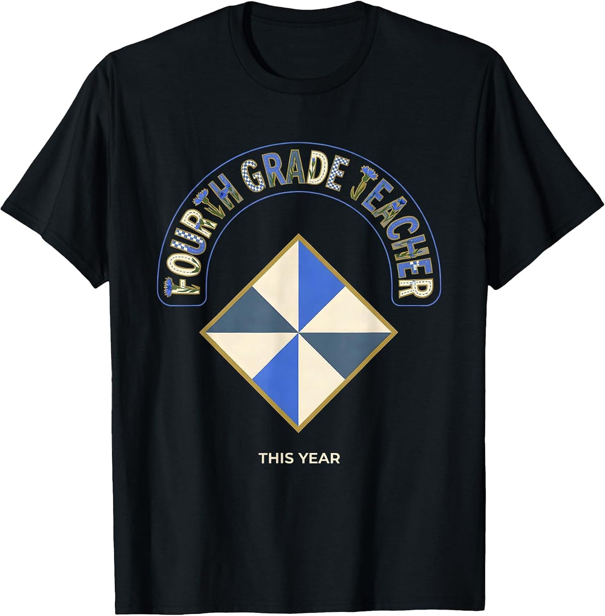 Men's Fourth Grade Teacher This Year Quilt Patchwork Back T-Shirt - Black