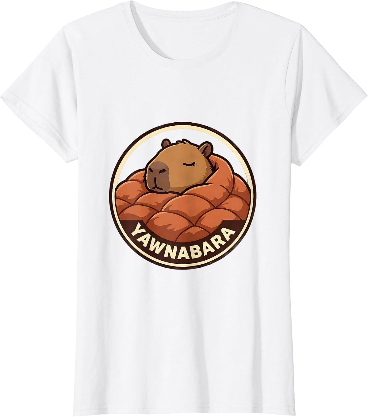 Yawnabara Cute Capybara Sleep Pajama Pun Funny Mascot Logo T-Shirt - White