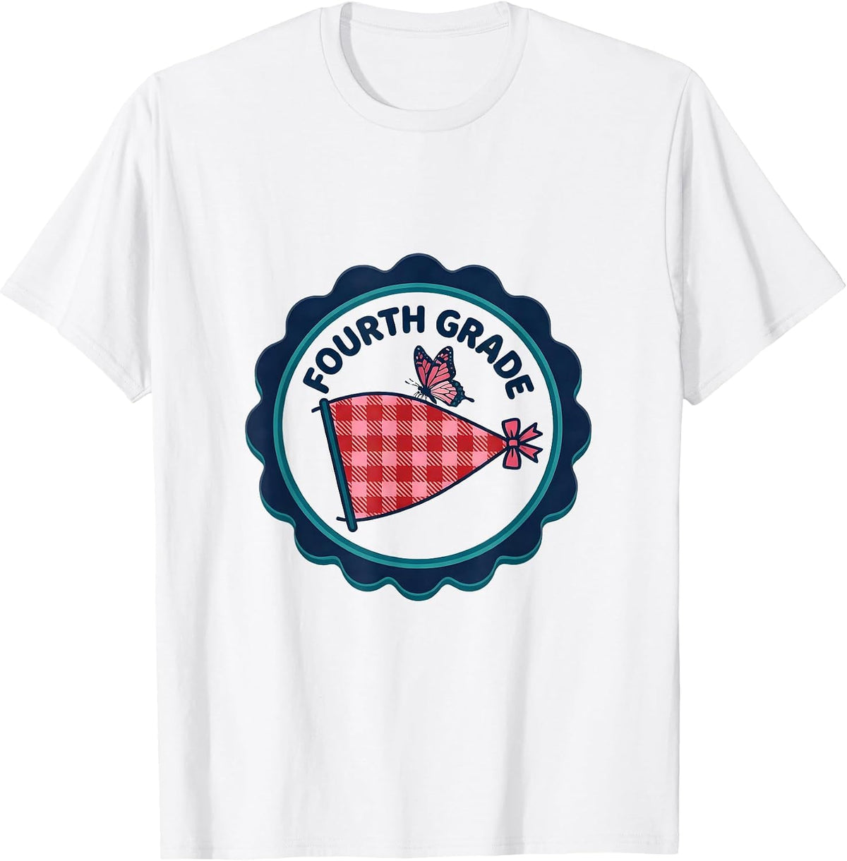 Men's Fourth Grade Gingham Pennant Back To School Teacher Girl T-Shirt - White
