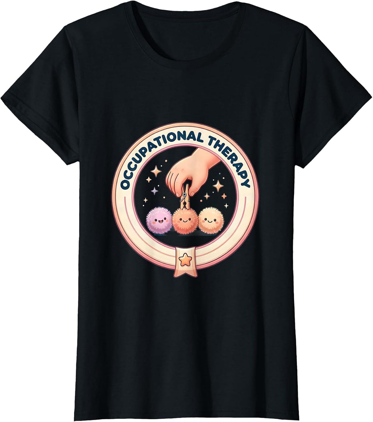Women's Occupational Therapy Cute Kawaii OT Month Retro Badge T-Shirt - Black
