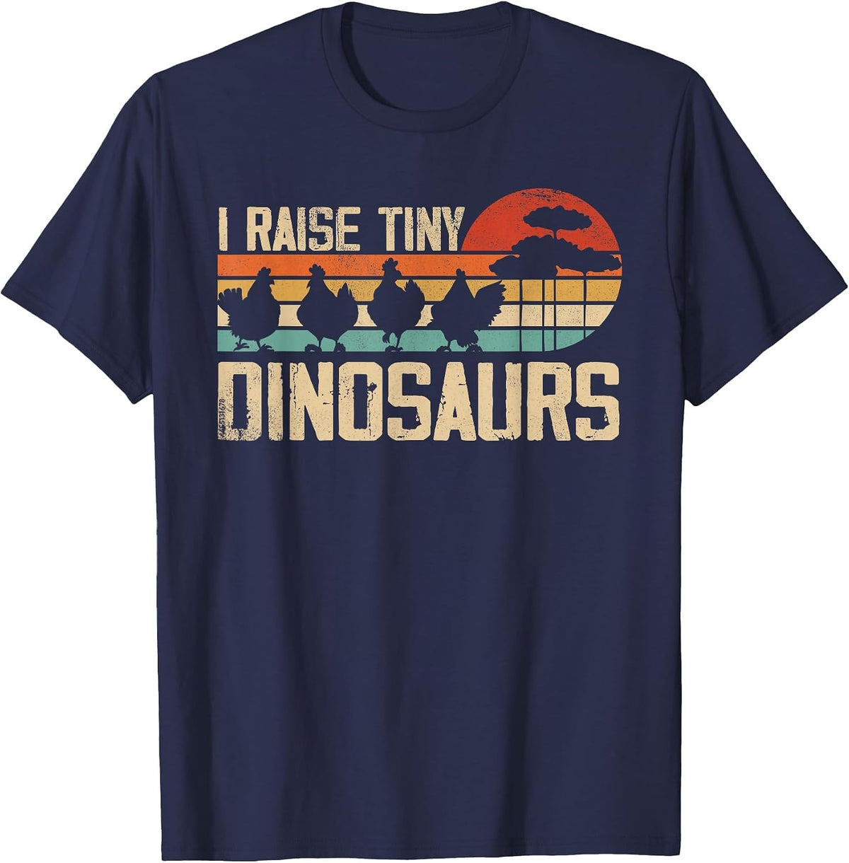 I Raise Tiny Dinosaurs Tees Retro Chicken Silhouette T-Shirt - Navy Blue