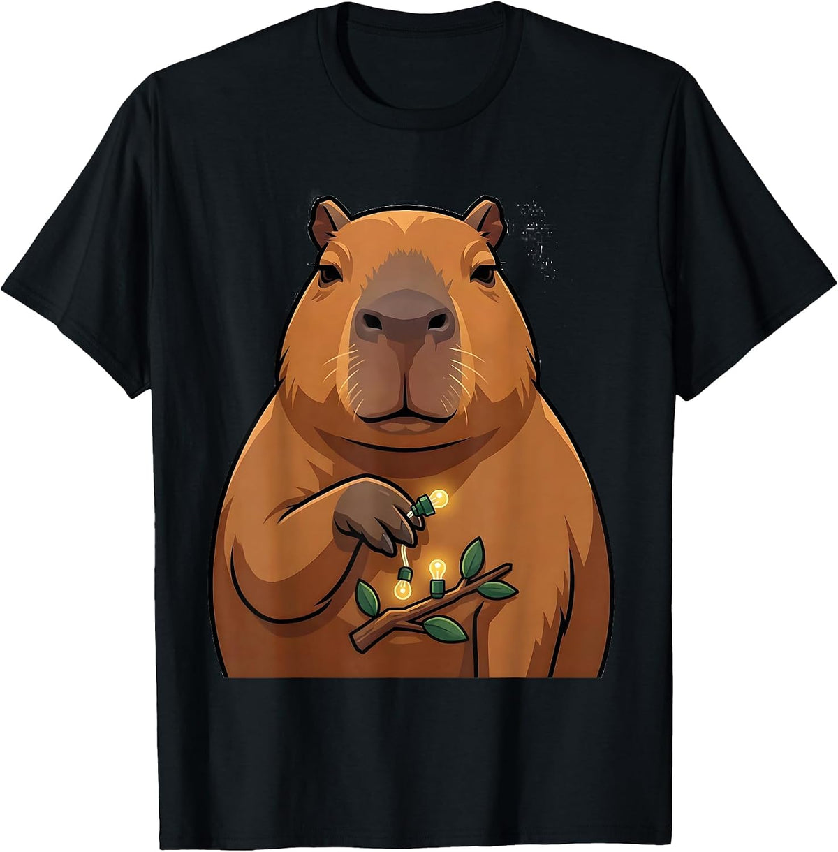 Men's Oversized Capybara Christmas Fantasy Creature Humor T-Shirt - Black