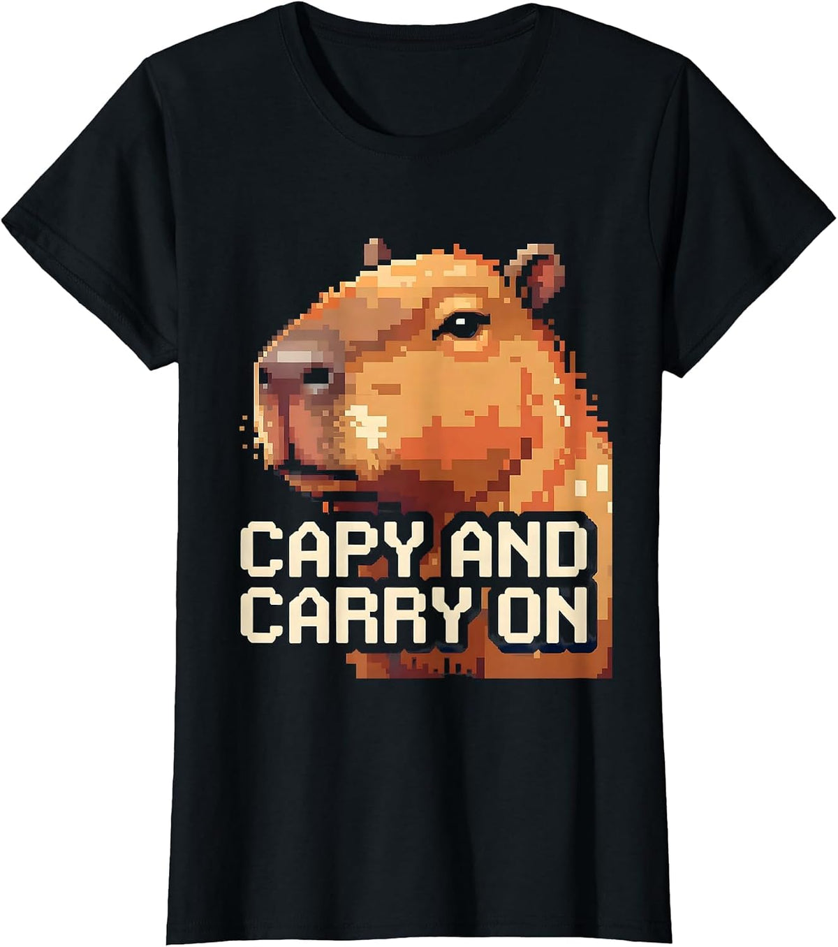 capy and carry on Pixel Art Funny Capybara Gamer Meme T-Shirt - Black