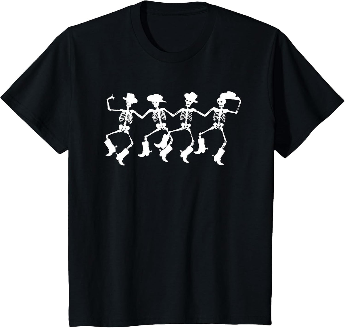 Dancing Skeletons Spooky Halloween Cowboys Line Dance T-Shirt - Black