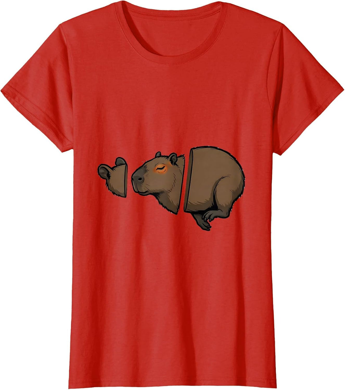 Exploded Capybara Silhouette Funny Animal Meme Gamer T-Shirt - Red