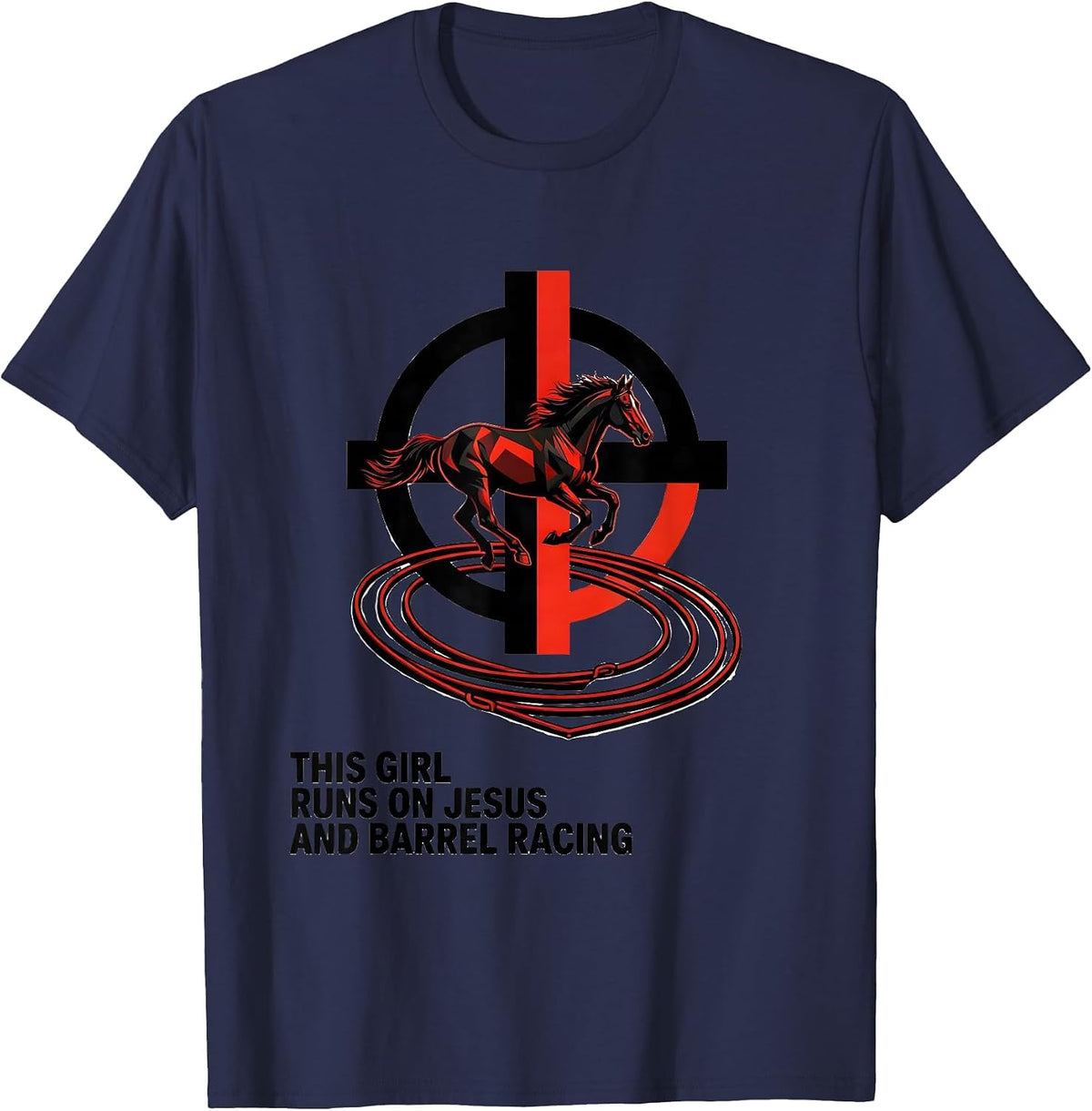 Men's This Girl Runs On Jesus And Barrel Racing Christian T-Shirt - Navy Blue