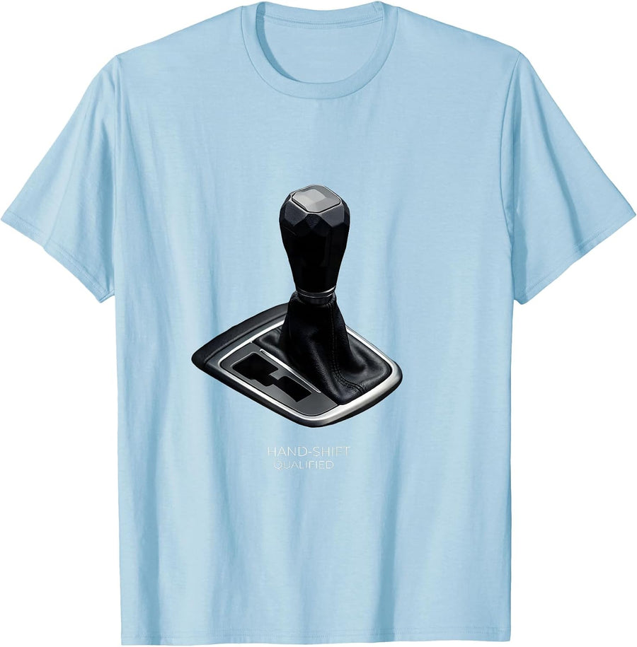 Men's Hand-Shift Qualified Minimalist Manual Transmission Car T-Shirt - Baby Blue