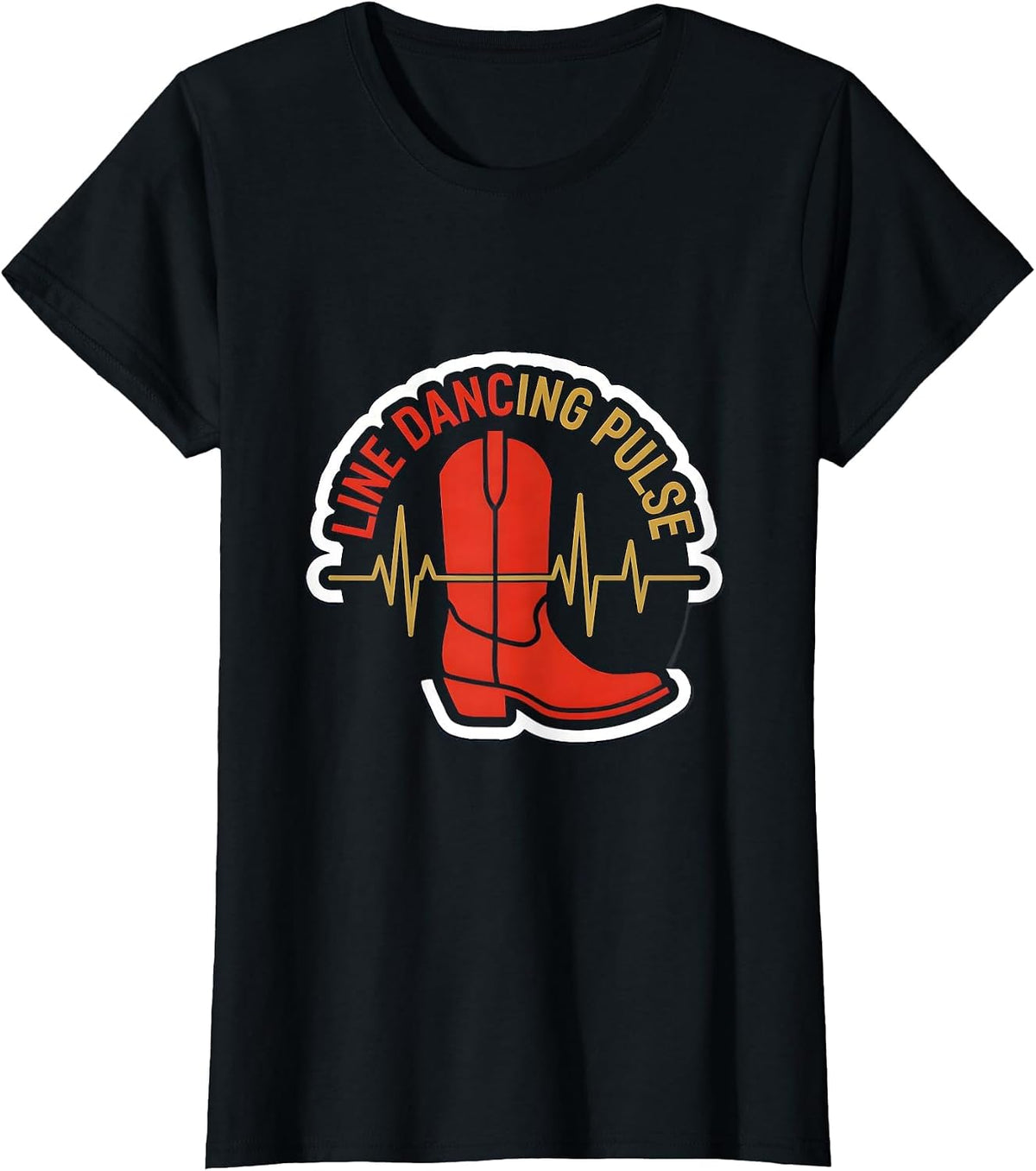 Line Dancing Pulse Cowboy Boot EKG Pulse Line Dancer Novelty T-Shirt - Black