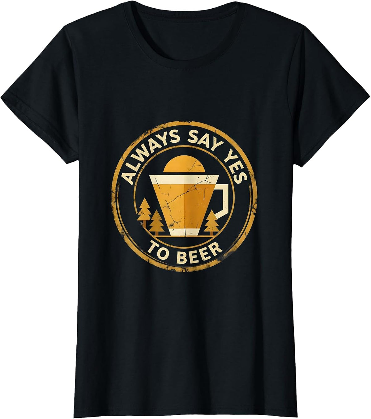 Always Say Yes To Beer Drinking Design T-Shirt - Black