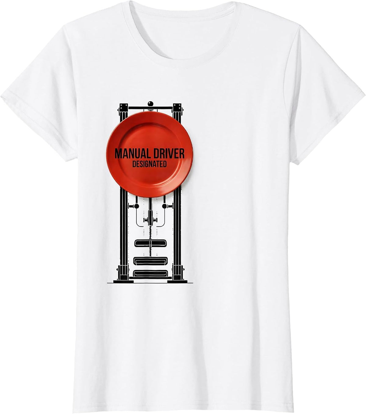 Women's Manual Driver Designated Swiss International Car Guy Stick T-Shirt - White