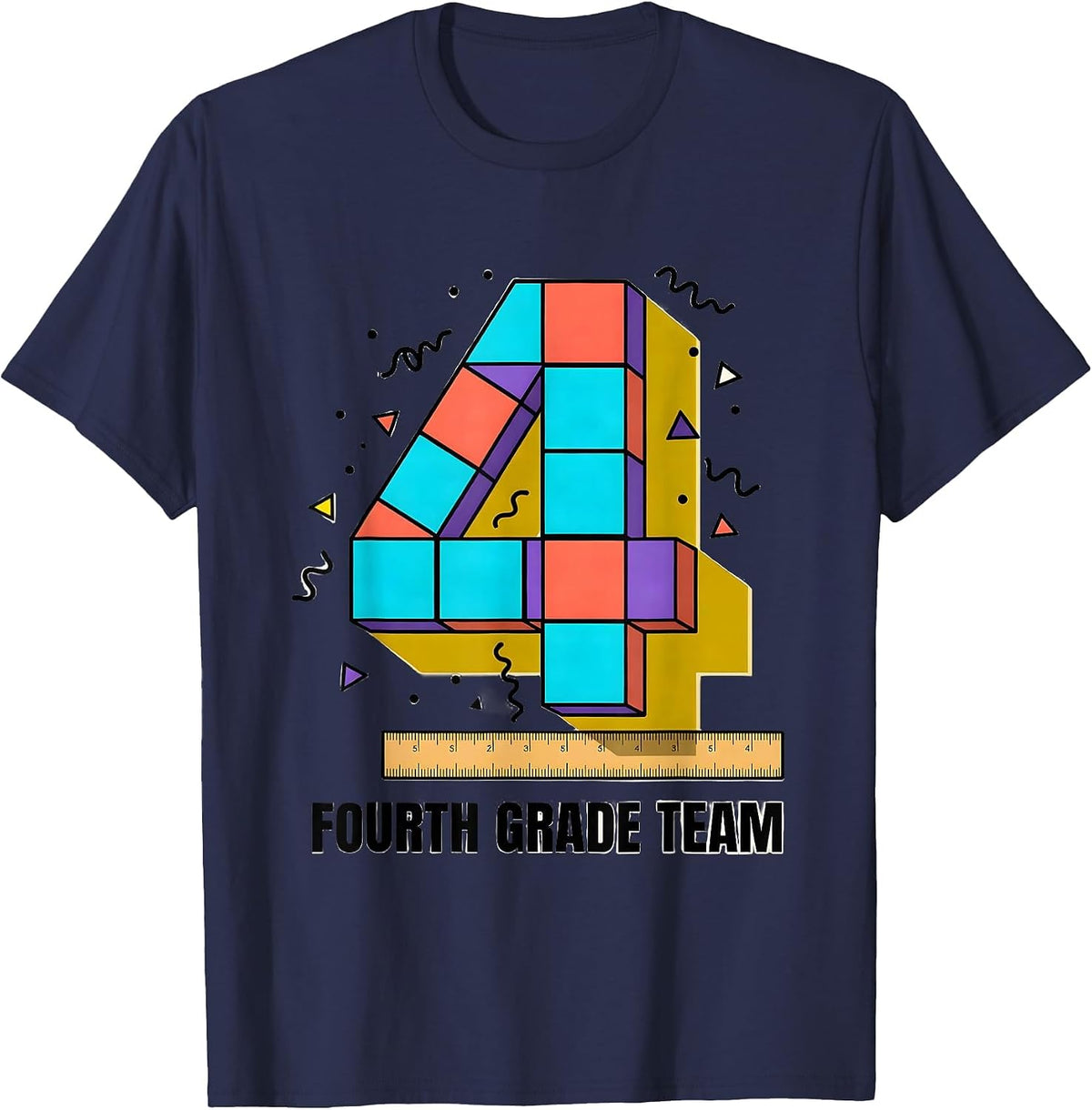 Men's Fourth Grade Team Memphis Postmodern Back to School Teacher T-Shirt - Navy Blue