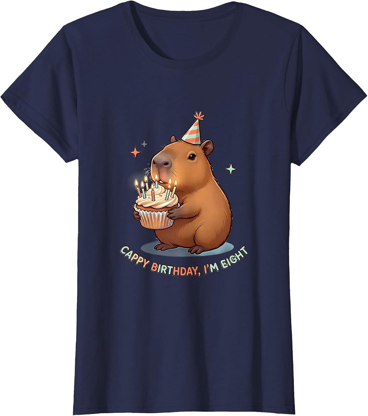 Women's Cappy Birthday, I'm Eight Kawaii Capybara 8th Birthday T-Shirt - Navy Blue