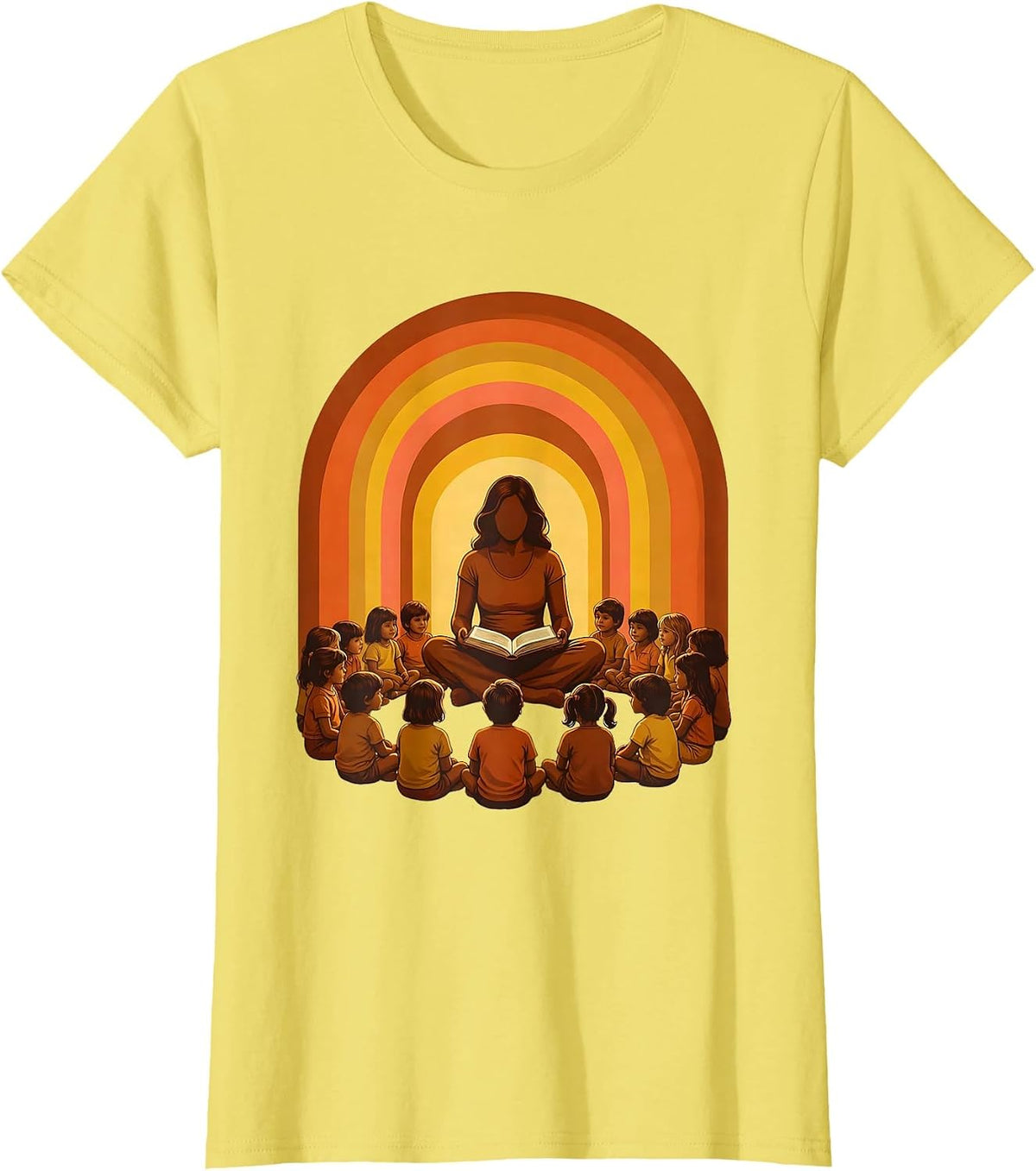 PreK Teacher Reading Aloud to Children Illustration T-Shirt - Lemon Yellow